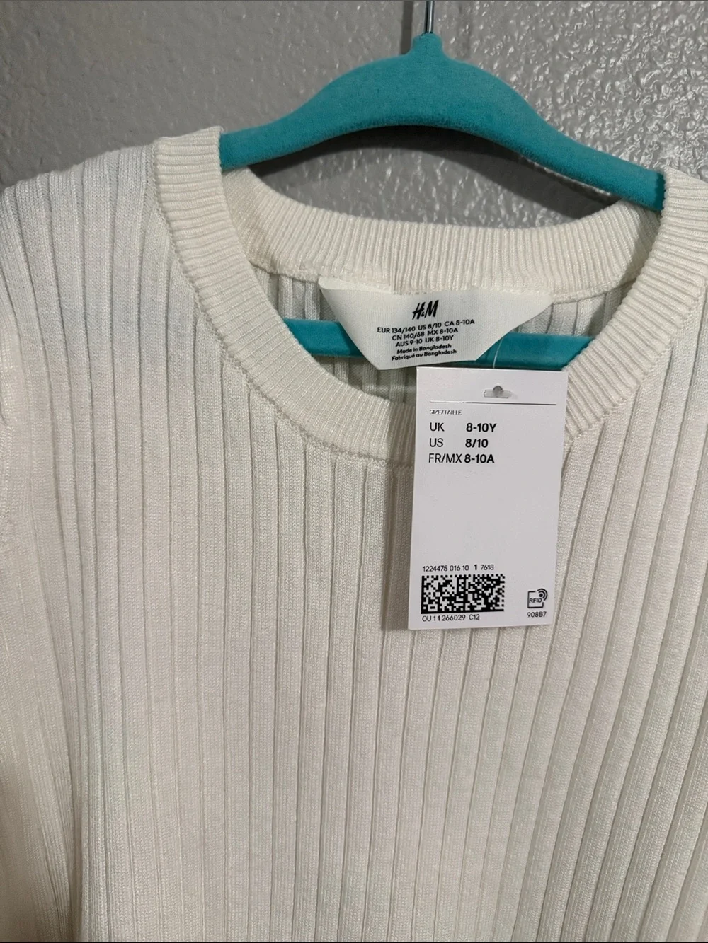 H&M knit ribbed top sweater 8/10 years girls new white ecru